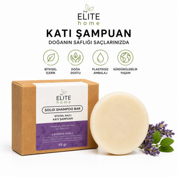 The Elite Home Katı Şampuan Lavanta Yağlı 95 gr | Bitkisel Bazlı Solid Shampoo Bar | Sülfatsız Şampuan