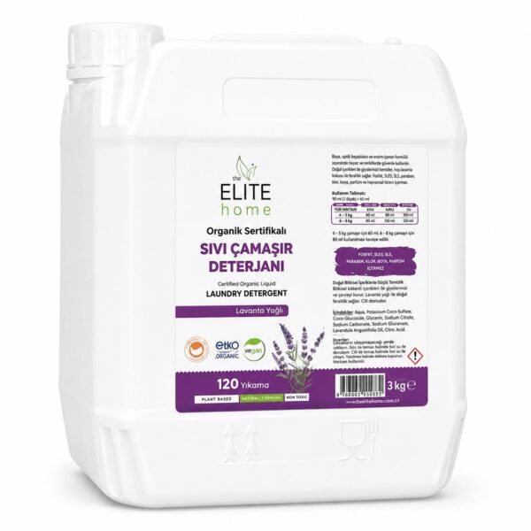 the Elite Home Organik ve Vegan Sertifikalı Sıvı Çamaşır Deterjanı 3 kg Lavanta Yağlı