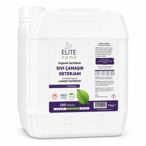 the Elite Home Organik ve Vegan Sertifikalı Sıvı Çamaşır Deterjanı 3 kg Kokusuz -Hassas Kullanım