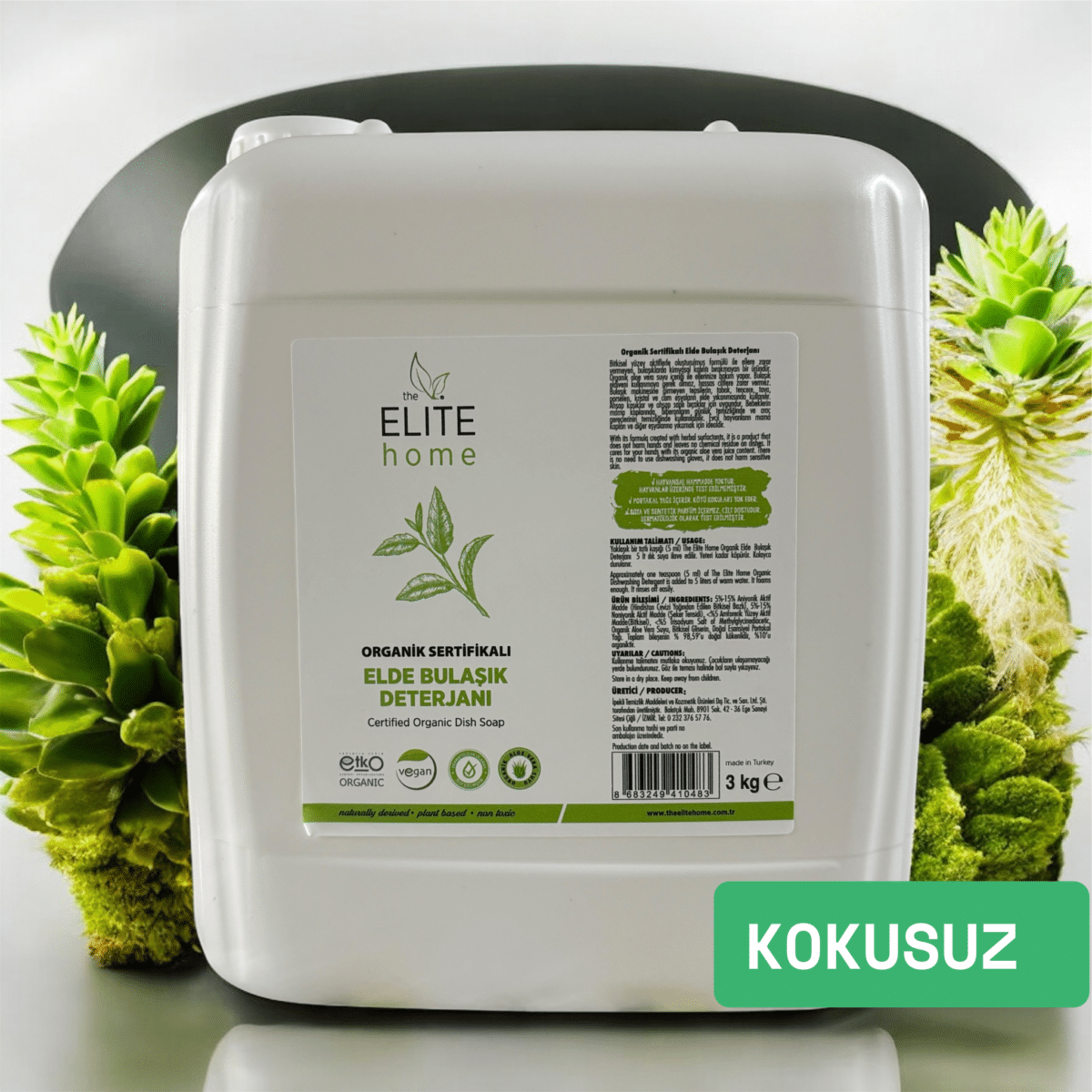 the Elite Home Organik ve Vegan Sertifikalı Elde Bulaşık Deterjanı 3 kg Kokusuz