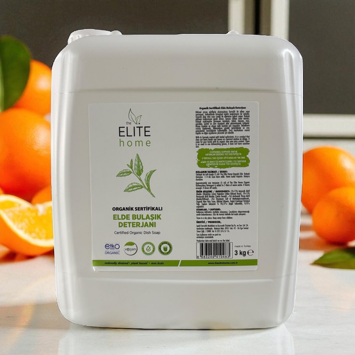 the Elite Home Organik ve Vegan Sertifikalı Elde Bulaşık Deterjanı 3 kg Portakal Yağlı
