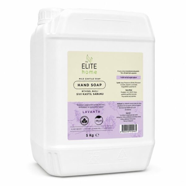 the Elite Home Bitkisel Bazlı ve Vegan Sertifikalı Sıvı El Sabunu 5 kg lavanta