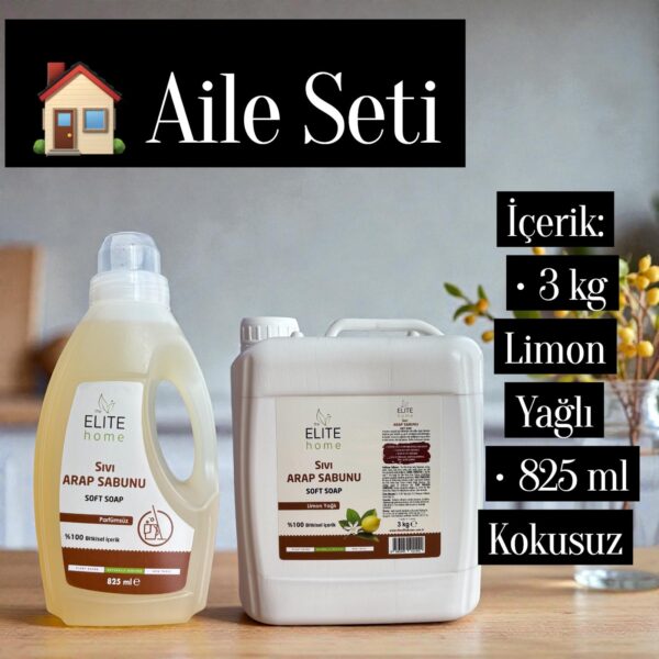 the Elite Home Bitkisel Sıvı Arap Sabunu 3 kg Limon yağlı & 825 ml kokusuz (aile seti)