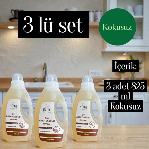 the Elite Home Bitkisel Sıvı Arap Sabunu 825 ml Kokusuz 3 lü set