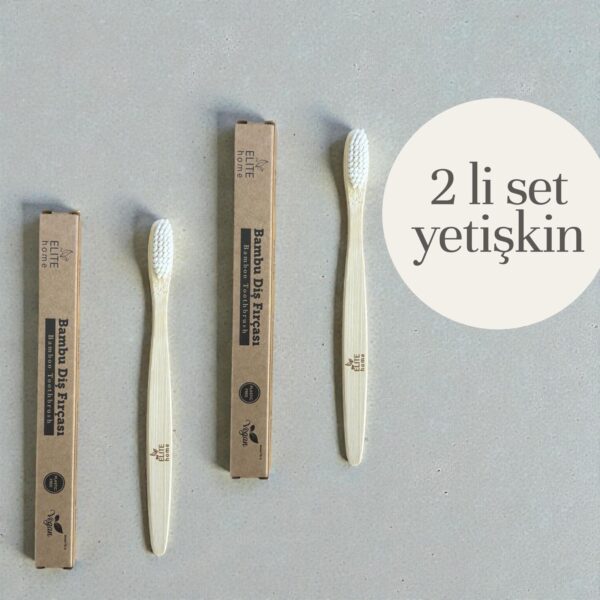 %100 Doğal Bambu Diş Fırçası  / BPA İçermez / Orta Sertlik/ Çevre Dostu/ Yetişkin 2 li Set