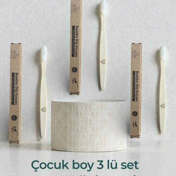 %100 Doğal Bambu Diş Fırçası | BPA İçermez | Orta Sertlik | Çevre Dostu | The Elite Home Çocuk Boy 3 lü