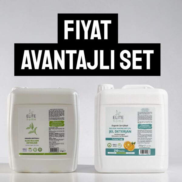The Elite Home Organik Temizlik Seti | Elde Bulaşık Deterjanı 3 Kg + Bulaşık Makinesi Jel Deterjan 3750 gr | Doğal, Güçlü Yağ Çözücü, Ekonomik Set